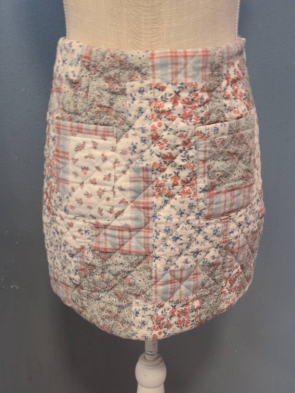 Rockin'C Ditzy Quilted Floral Plaid Mini Skirt Cottagecore Grandmacore Feminine